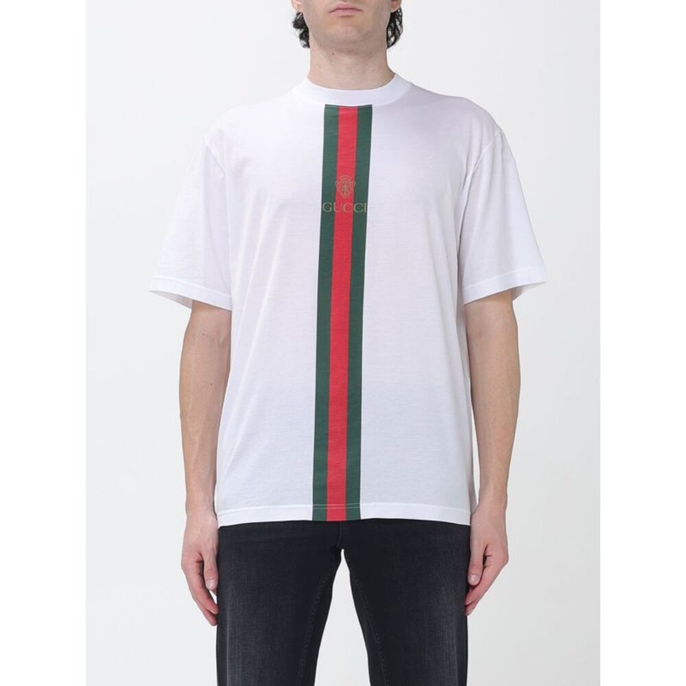 Gucci Men Striped Cotton Gucci T-Shirt With Web Detail And Dropped Shoulders
